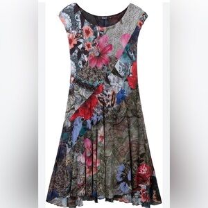 Floral Print Cap-Sleeve Swing Dress - Pink Multi